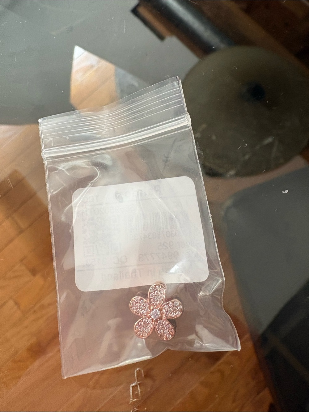 Pandora Pink Pavé Flower Charm in Sterling Silver and Rose Gold Plated - Picture 3 of 4